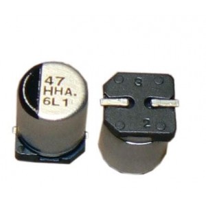 AHA477M25G24T-F, Алюминиевые электролитические конденсаторы для поверхностного монтажа 470uF 25V AEC-Q200
