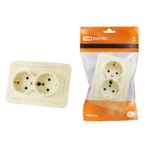 Розетка двойная 2П+З 16А сл. кость "Валдай" SQ1804-0110