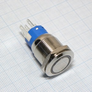 DS PS-64 БФК подсветка 220V, Антивандальная кнопка без фиксации, 1группа на переключение, 220В 5А, красная светодиодная подсветка на 220В, диаметр резьбы 19мм