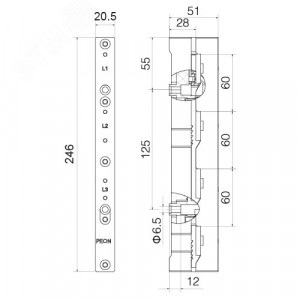 Держатель шин 12,15,20,25,30x5,10 4п60мм R5BBH060154P