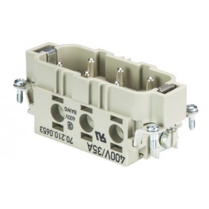 Вилочная контактная вставка 70.210.0653.0, Вилочная контактная вставка, винтовая фиксация, 6 полюсов + PE, типоразмер 16B, 400V, 35A, сечение обслуживаемых проводников 2,5-6 мм кв, тип покрытия контактов: серебро,