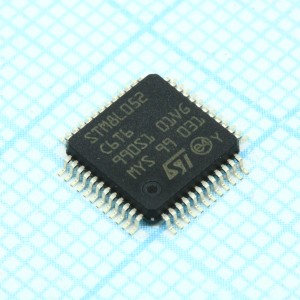 STM8L052C6T6, 8-bit микропотребляющий, 16МГц, 32кБ Flash (256б EEPROM - включено), 2кб ОЗУ, 2х16-бит таймера, SPI, I2C, USART, 12бит АЦП, LCD, 4 DMA
