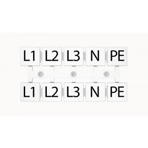 Маркировка (полоска) ZT12-10P-19-05Z(H), Кассета с маркировочными шильдиками, для клемм сечением 16 мм.кв., верхняя, 5x2 шильдиков, нанесенные символы: L1 L2 L3 N PE, с вертикальным расположением, размер шильдика: 11 x 10,8 мм, цвет: белый