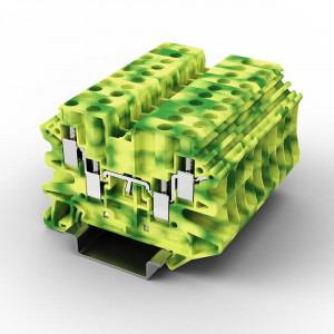 Заземляющая клемма UUT-4/2-2PE, Заземляющая клемма, 4 точки подключения, тип фиксации провода: винтовой, номинальное сечение: 4 мм кв., 500V, ширина: 6,2 мм, цвет: желто-зеленый, тип монтажа: DIN35