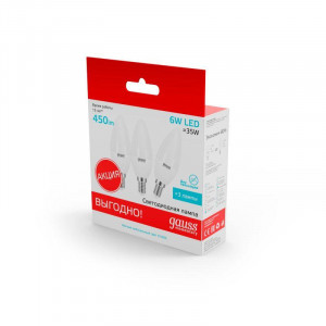 Лампа светодиодная Elementary 6Вт свеча 4100К нейтр. бел. E14 450лм (уп.3шт) 33126T