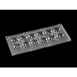 ALST173D12LED5050T3M-H, Групповая прямоугольная линза 2x6 на 12 светодиодов 3030/3535/5050, эфф=93%, диаграмма T3 горизонтальная, 173x71.4мм H:9,38мм, PMMA