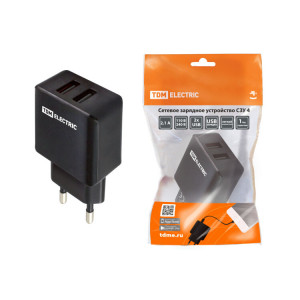 Сетевое зарядное устройство, СЗУ 4, 2,1 А, 2 USB, черный, TDM (кр.1шт) [SQ1810-0021]