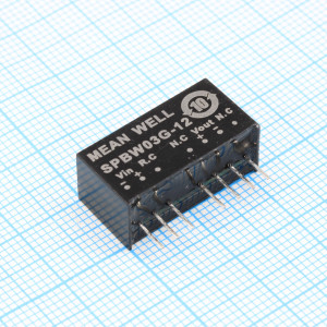 SPBW03G-12, Преобразователь DC/DC, 3Вт, Uвх=18…75В, Выход 12В/250мА, изоляция 1500В DC, корпус SIP8 21.8х9.2х11.1мм, -40°С…+85°С