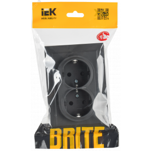 Розетка 2-м СП BRITE РСш12-3-БрГ 16А в сборе с заземл. защ. шторки графит BR-R24-16-K53-F