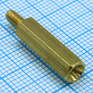H-L1800-2400-5-03-1N1W-9, Стойка латунная для печатной платы, шестигранная, М3, 18мм, отверстие-винт