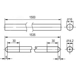 Вертикальный заземлитель безмуфтовый, 1500 мм, D16 мм, верхняя секция NE1211
