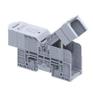 Болтовая клемма PTB120/150SH, Болтовая клемма, М10, схема: болт - болт, тип фиксации провода: болтовой, номинальное сечение: 150 мм кв., 310A, 1000V, ширина: 42 мм, цвет: серый, тип монтажа: DIN35 с защитными крышками