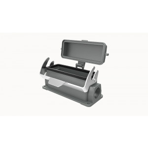 Закрытое основание разъема D24B-SF-1L-CV-PG21, Основание разъема на панель, закрытое, типоразмер 24B, с уплотнителем, 1 отверстие с резьбой для кабельных вводов PG21, с одной защелкой, с защитной крышкой, материал корпуса: алюминиевый сплав