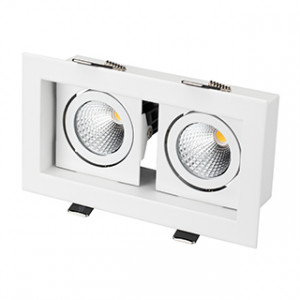 Светильник CL-KARDAN-S180x102-2x9W Warm (WH-BK, 38 deg) 024130, Встраиваемый карданный светильник. Угол 38° / 2x9Вт / ТЕПЛЫЙ БЕЛЫЙ 3000K / 1440лм, CRI>80. Корпус из белого алюминия с черными вставками. Питание AC180-240V, 18Вт, в комплекте 2 драйвера 200mA 30-45V. Размеры LxWxH: 180х102x85мм, отверстие для установки 1
