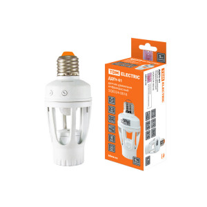 Датчик движения патрон ДДПт-01 60Вт, 10-300с, 6м, 3+Лк, 120(сбоку)+360(сверху)гр IP20, SQ0324-0016