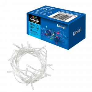 Гирлянда светодиодная ULD-S0250-020/STA MULTI IP20 2.5м 20 светодиодов разноцвет. свет провод прозр. Uniel UL-00005481