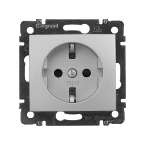 Розетка 1-м СП Valena 16А IP21 230/250В 2P+E с заземл. защ. шторки на винтах механизм алюм. 770121