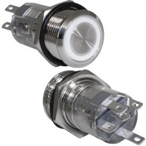 LAS2GQF-11E/W/N ON-(ON), Кнопка антивандальная металлическая без фиксации с кольцевой белой подсветкой, 3А 250В, резьба М16