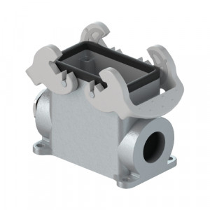 Закрытое основание разъема BAS GUT GC 10HM32 A0, Основание разъема на панель, закрытое, типоразмер 10B, высокое исполнение, с уплотнителем, 1 кабельный ввод M32x1,5, IP54, с левым расположением, с двумя защелками, без защитной крышки, материал корпуса: алюминиевый сплав