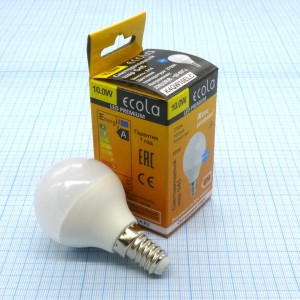 Лампа LED Ecola  10W тепл. шар (268), E14,2700k,82*45,G45,композит