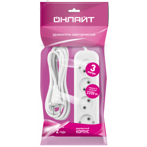 Удлинитель бытовой OPE-S-04-300-X-2x1 без заземления 4 розетки 3м ПВС 2х1 2200Вт 36632