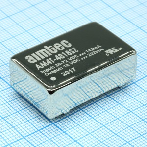 AM4T-4818SZ, DC/DC, 4Вт, вход 36…72В, выход 18В/0.222А, изоляция 1500В DC, КПД 82%, максимальная емкостная нагрузка не более 47мкФ, DIP24, 31.75x20.32x10.16мм, -40…85°C, металл