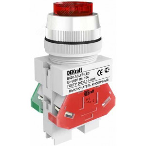 Выкл. кноп. ABLFP 30 мм Цвет:КРАСНЫЙ LED 220В ВK-30 DEKra 25048DEK