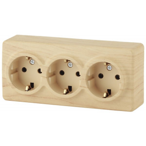 11-2208-11 Розетка 3х2P+E Schuko, 16A-250В, IP20, ОУ, Эксперт, сосна (6/60/1080) Б0020702