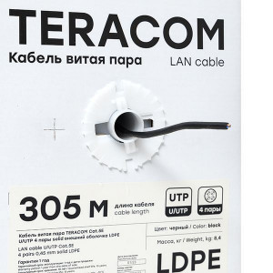 Кабель витая пара U/UTP кат.5E 4 пары solid внешн. LDPE черн. TERACOM TRC-5EUTP-04PE-BK-OUT3