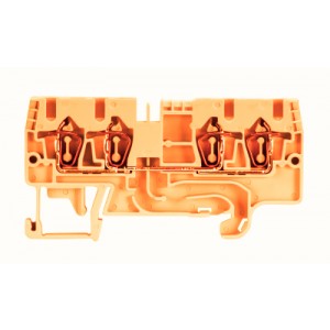 Клемма DUO_ WKFN 2,5 D2/2/35 ORANGE, Проходная клемма, 4 точки подключения, тип фиксации провода: пружинный, номинальное сечение: 2,5 мм кв., 24A, 800V, ширина: 5 мм, цвет: оранжевый, тип монтажа: DIN 35