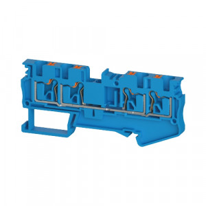 Проходная клемма WTPN 4 D2/2 BL, Проходная клемма, 4 точки подключения, тип фиксации провода: push-in, номинальное сечение: 4 мм кв., 32A, 800V, цвет: синий, тип монтажа: DIN35