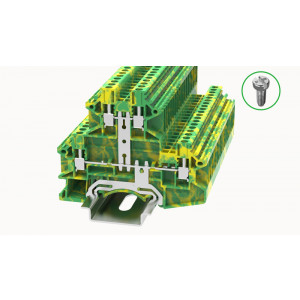 DCKKB4-PE-01P-1C-02Z(H), Заземляющая клемма, тип фиксации провода: винтовой, номинальное сечение: 4 мм кв., ширина: 6,1 мм, винт: крест / шлиц, цвет: желто-зеленый, втычная перемычка, тип монтажа: DIN35