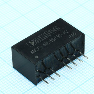AM3G-4803SH30-NZ, DC/DC, 3Вт, вход 36…75В, выход 3.3В/0.758А, изоляция 3000В DC, КПД 75%, максимальная емкостная нагрузка не более 2700мкФ, вход On/Off, SIP8, 22x9.5x12мм, -40…100°C, пластик