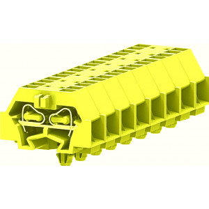 Проходная клемма (MINI) 240347, Проходная клемма, MINI, боковой подвод кабеля, 4 точки подключения, тип фиксации провода: пружинный, номинальное сечение: 1,5 мм кв., 18A, 400V, ширина: 8 мм, цвет: желто-зеленый, тип монтажа: защелки в панель