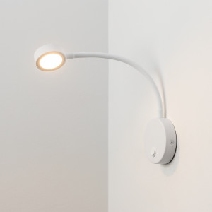 Светильник SP-SON-R90-3W Warm3000 (WH, 100 deg, 230V) 031395, Накладной настенный светильник 3Вт, белый алюминиевый корпус. Цвет ТЕПЛЫЙ БЕЛЫЙ 3000K, св.поток 180лм, CRI(Ra)>80, угол 100°. Размер Светильник O65,2х20,7мм; Основание  O99,5х25,5мм; Гибкий кронштейн O10х350мм. IP20. Питание AC220-240V, 3Вт, встроенный др