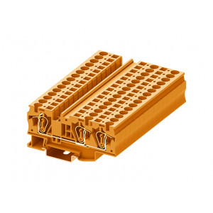 Проходная клемма TC6-3-OG, Проходная клемма, 3 точки подключения, тип фиксации провода: пружинный, номинальное сечение: 6 мм кв., 41A, 1000V, ширина: 8,2 мм, цвет: оранжевый, тип монтажа: DIN35