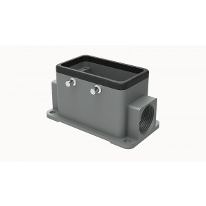 Закрытое основание разъема D10B-SF-4g-PG16, Основание разъема на панель, закрытое, типоразмер 10B, с уплотнителем, 2 отверстия с резьбой для кабельных вводов PG16, без защелок (упоры для двух защелок), без защитной крышки, материал корпуса: алюминиевый сплав