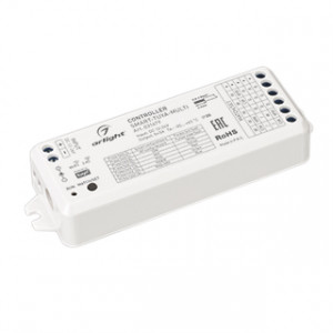 Контроллер SMART-TUYA-MULTI (12-24V, 5x3A, RGB-MIX, 2.4G) 031679, Многофункциональный 5-канальный контроллер для светодиодной RGB и MIX лент и модулей (ШИМ), интерфейс TUYA (Wi-Fi), поддерживается управление ЯНДЕКС АЛИСА, совместим с приложением SMART LIFE. Питание/рабочее напряжение 12-24VDC, максимальный ток 3A на кан