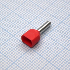 TE  1008  Red, наконечник кабельный торцевой сдвоенный трубчатый с изоляцией, L=15.1/8мм, провод 2х1.0мм2