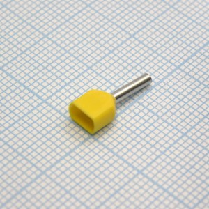 TE  0508  Yellow, наконечник кабельный торцевой сдвоенный трубчатый с изоляцией, L=14.5/8мм, провод 2х0.5мм2