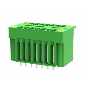 Вилочный разъем на плату MC-DPA3.81V12-F-0002, Вилочный разъем, 2 этажа, вертикальный, на плату, шаг: 3.81 мм, 12x2 полюсов, фиксация на плате пайкой, исполнение: с монтажными фланцами, 160V, 8A, цвет: зеленый
