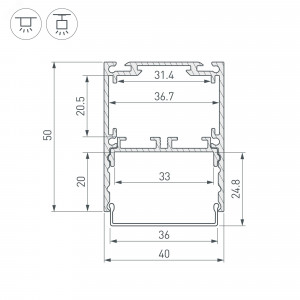 Профиль SL-LINE-4050-3L-2000 ANOD BLACK 044670, Алюминиевый анодированный профиль для светодиодных лент и линеек. Цвет - черный. Габаритные размеры (LхWхH): 2000x40x50.6 мм. Ширина площадки для ленты 33мм. Отсек для БП 31.4х20.5 мм. Возможность установки экрана на разных уровнях (три варианта)