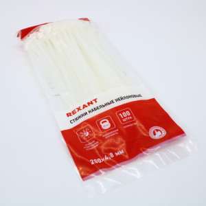 Стяжка 4.8*200 белая (100 шт), хомут-стяжка кабельная нейлоновая