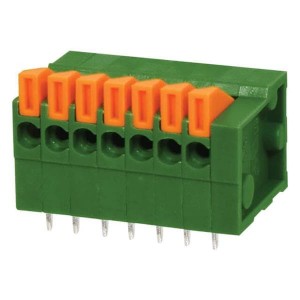 TBL003-254-07GR-2OR, Фиксированные клеммные колодки Terminal block, screwless, 2.54, horizontal, 7 poles, green w orange tab