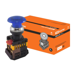 Кнопка AELA-22 "Грибок" синий d22мм неон/230В 1з+1р SQ0704-0035