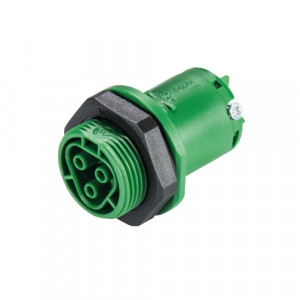 Розеточный разъем в панель RST20I3S B1 M01 H GN02, Розеточный разъем в панель, М25, 3 полюса, тип фиксации провода: винтовой, номинальные характеристики: 250/400V, 20A, цвет корпуса: черный, цвет контактной вставки: зеленый, серия RST Classic