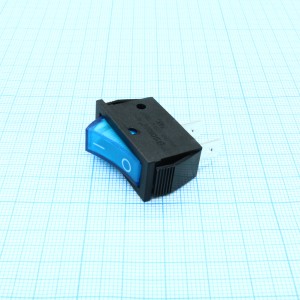 RK1-12 1X1 B/BL"0-", Выключатель клавишный ON-OFF без подсветки цвет корпуса (черный) цвет кнопки (синий)