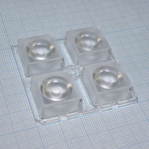 C13232_HB-2X2-WW, Квадратная модуль линза 2x2 на 4 светодиода LG Innotek серии LEMWA33X, эфф=89%, 68°, 50x50мм H:8,5мм