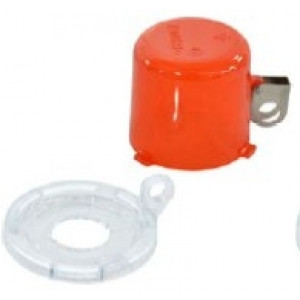 gws130820, Блокиратор кнопки со съемным колпачком средний, поликарбонат, диаметр отверстия для кнопки – 23 мм, высота – 50 мм, диаметр основания – 64 мм, цвет – красный (в комплекте три наклейки: прозрачная, желтая, красная), 1 шт/упак