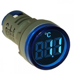 DMS-244, Цифровой LED термометр -20+199°C, AD16-22TM, синий, установка на панель в отв d=22мм